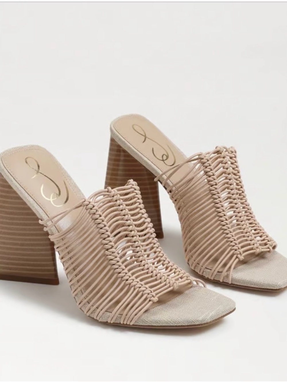 Sam Edelman Beige Woven Block Heel Mules